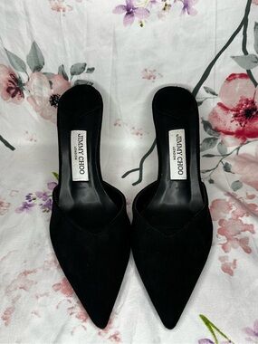 Jimmy Choo Black Pointed Suede Slip-On Mules